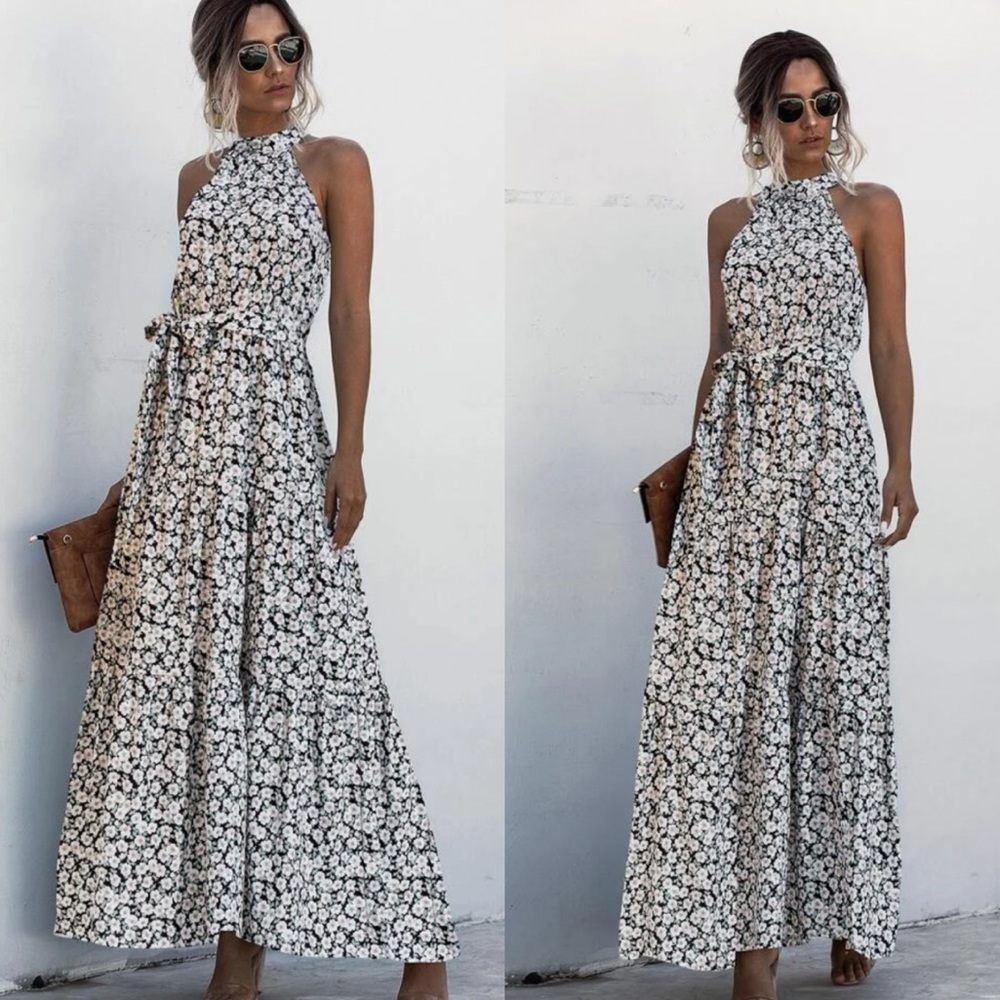 Boho gypsy dot halter maxi dress - Picture 1 of 4